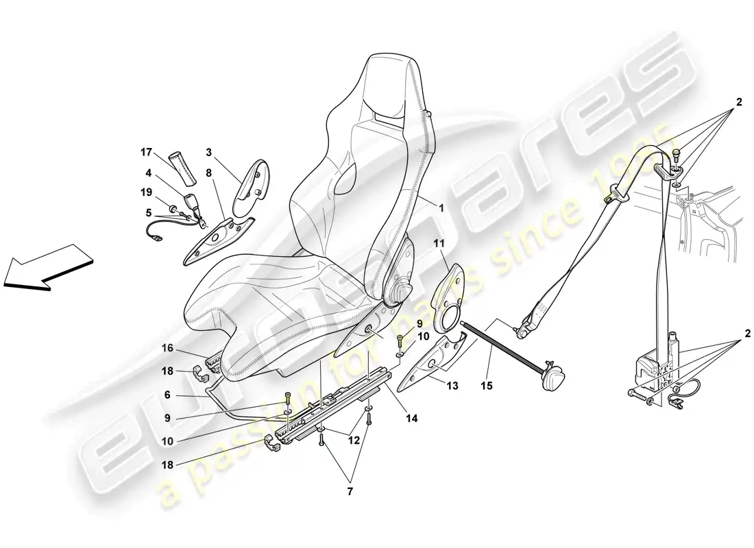 ferrari f430 spider (rhd) racing seat- optional parts diagram
