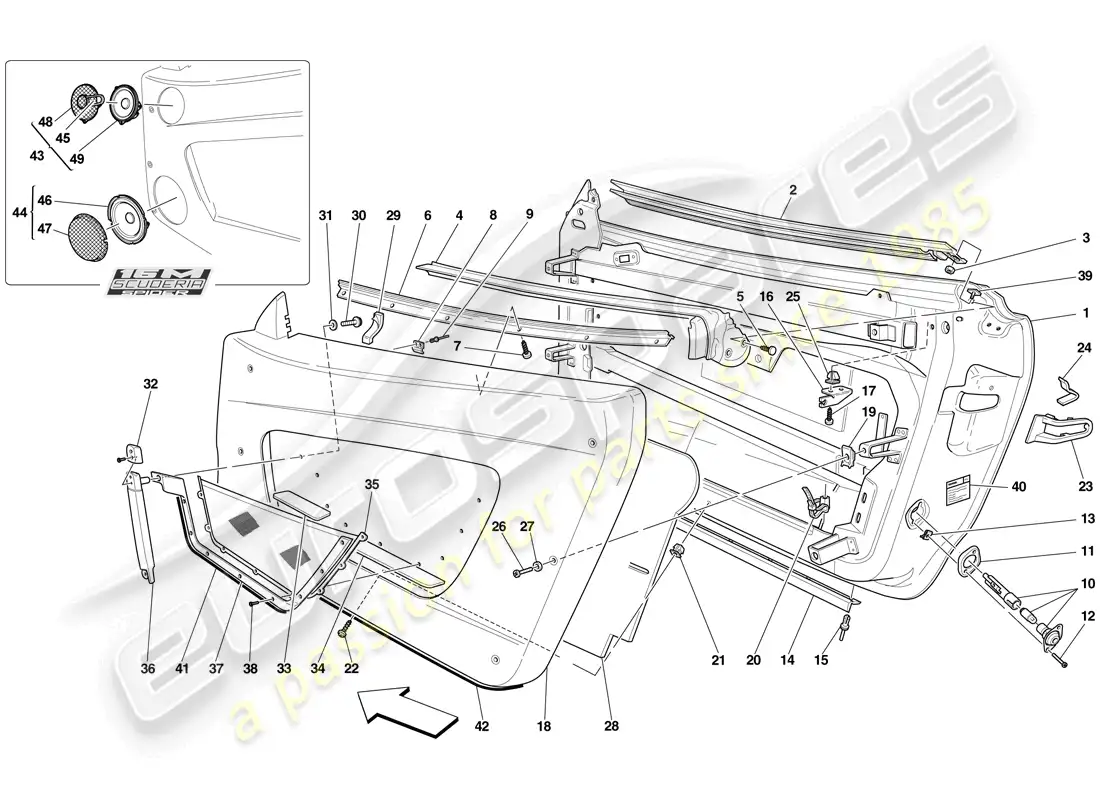 ferrari f430 scuderia (europe) doors - substructure and trim parts diagram