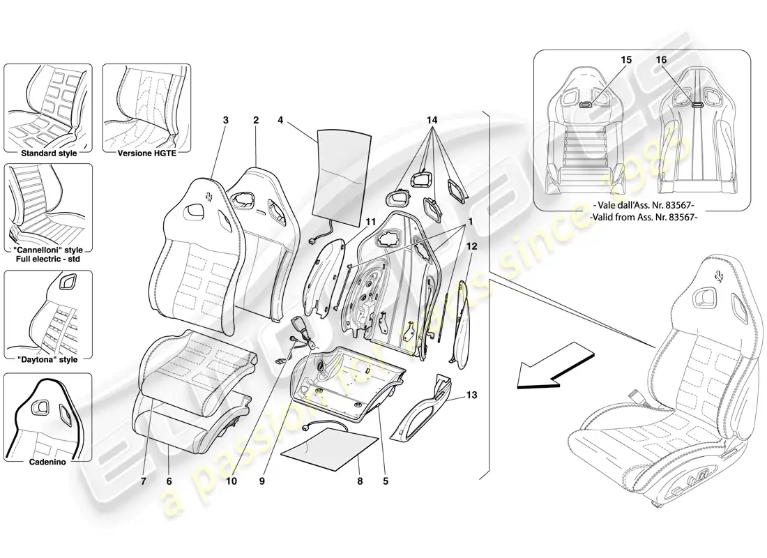 ferrari 599 gtb fiorano (rhd) front seat - trim and internal components parts diagram