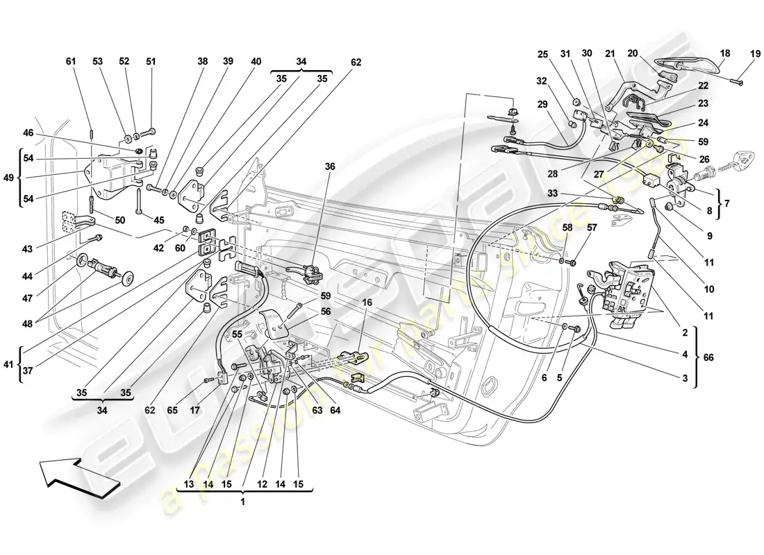 ferrari f430 scuderia (europe) doors - opening mechanism and hinges parts diagram