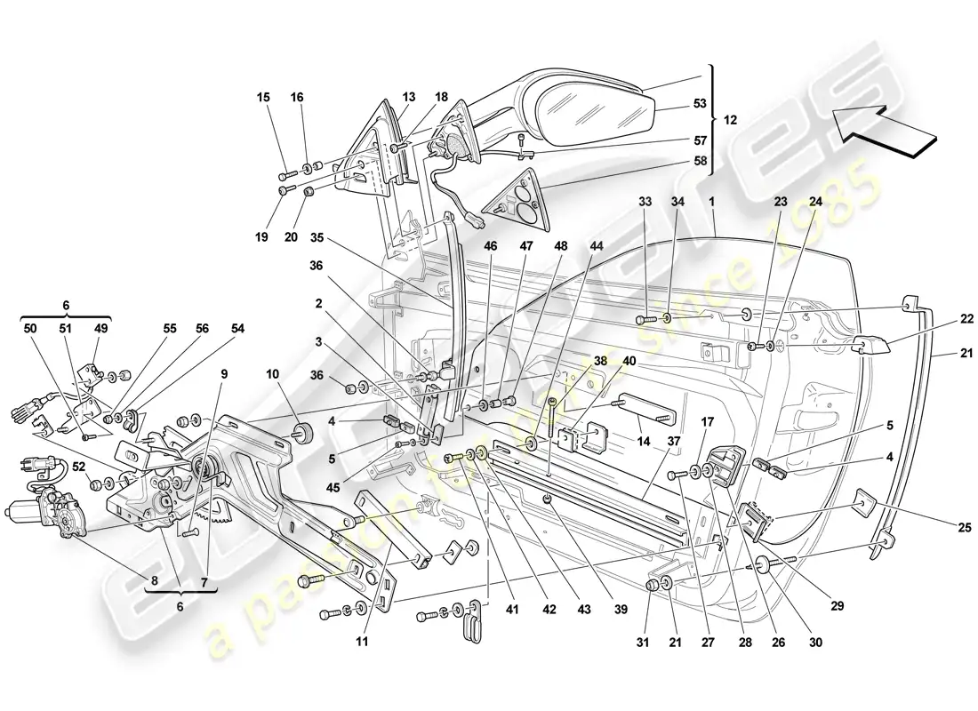 ferrari f430 scuderia (europe) doors - power windows and rear-view mirror parts diagram