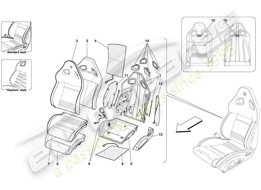 ferrari 599 gto (rhd) front seat - trim and internal components parts diagram