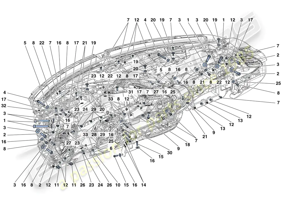 ferrari 488 gtb (rhd) dashboard fastenings parts diagram