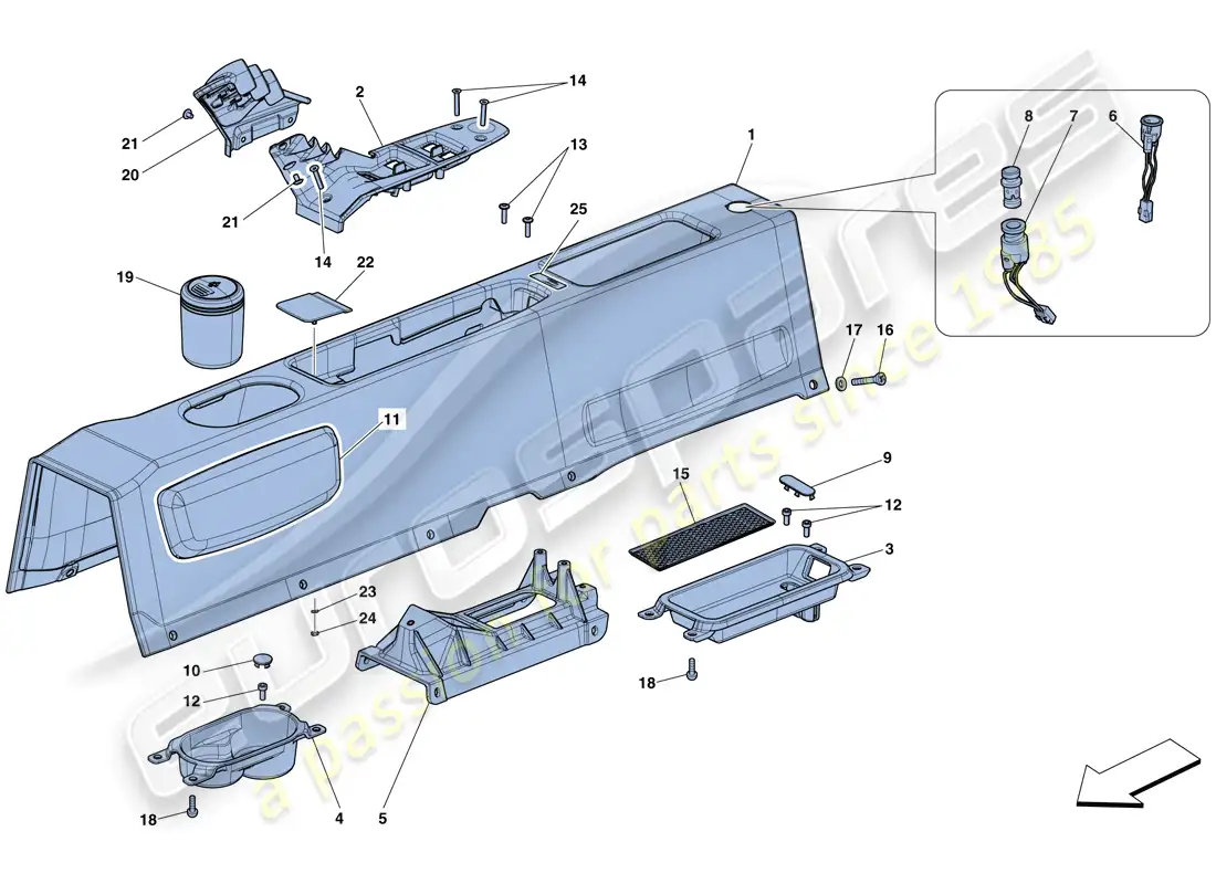 ferrari 458 speciale aperta (rhd) tunnel - substructure and accessories parts diagram