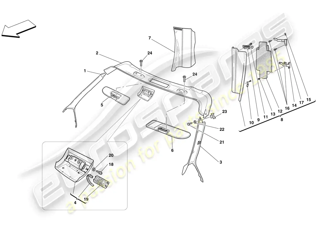 ferrari f430 scuderia (rhd) headliner trim and accessories parts diagram