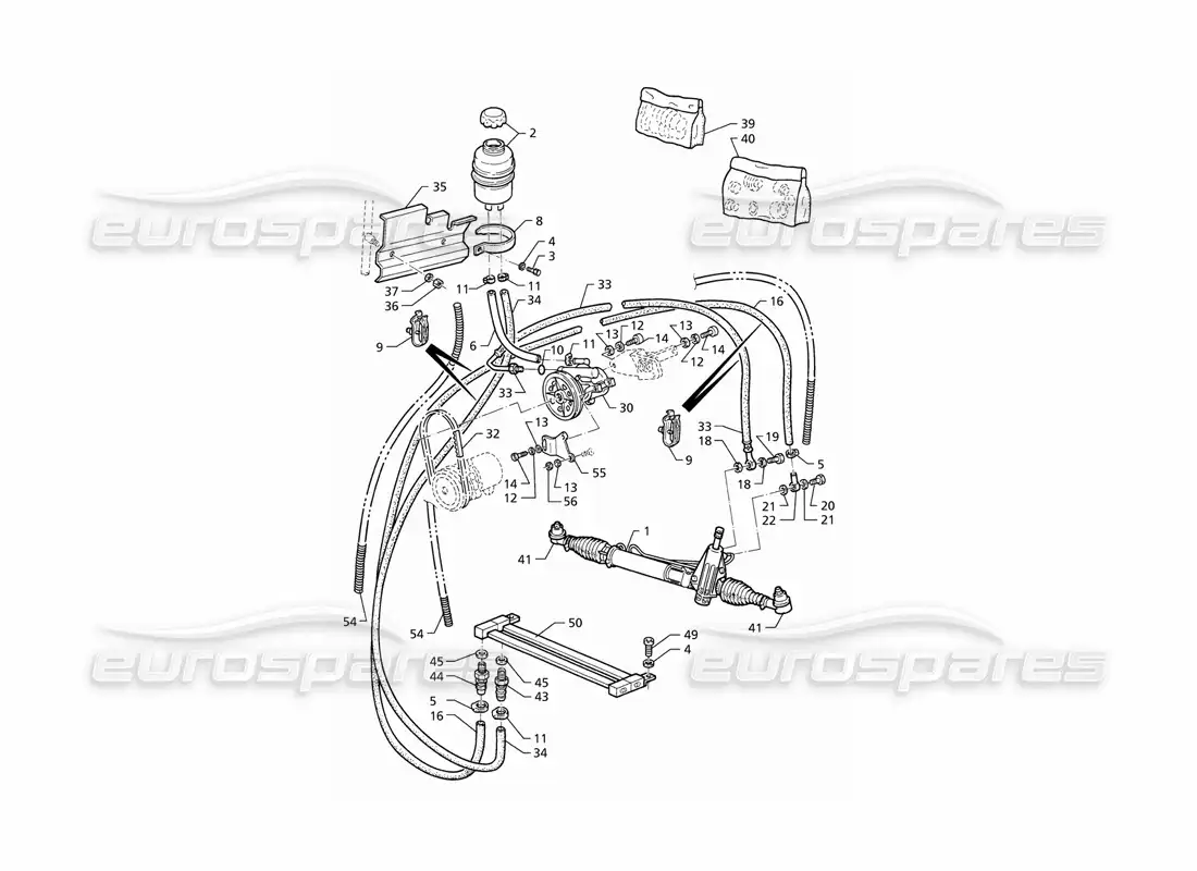 maserati qtp v8 (1998) power steering system (lhd) parts diagram