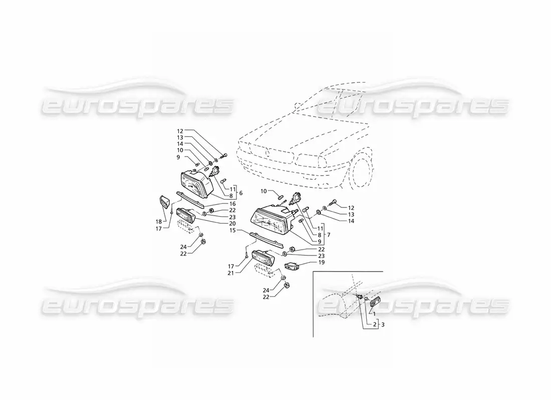 maserati qtp v8 (1998) front lights (rhd) parts diagram