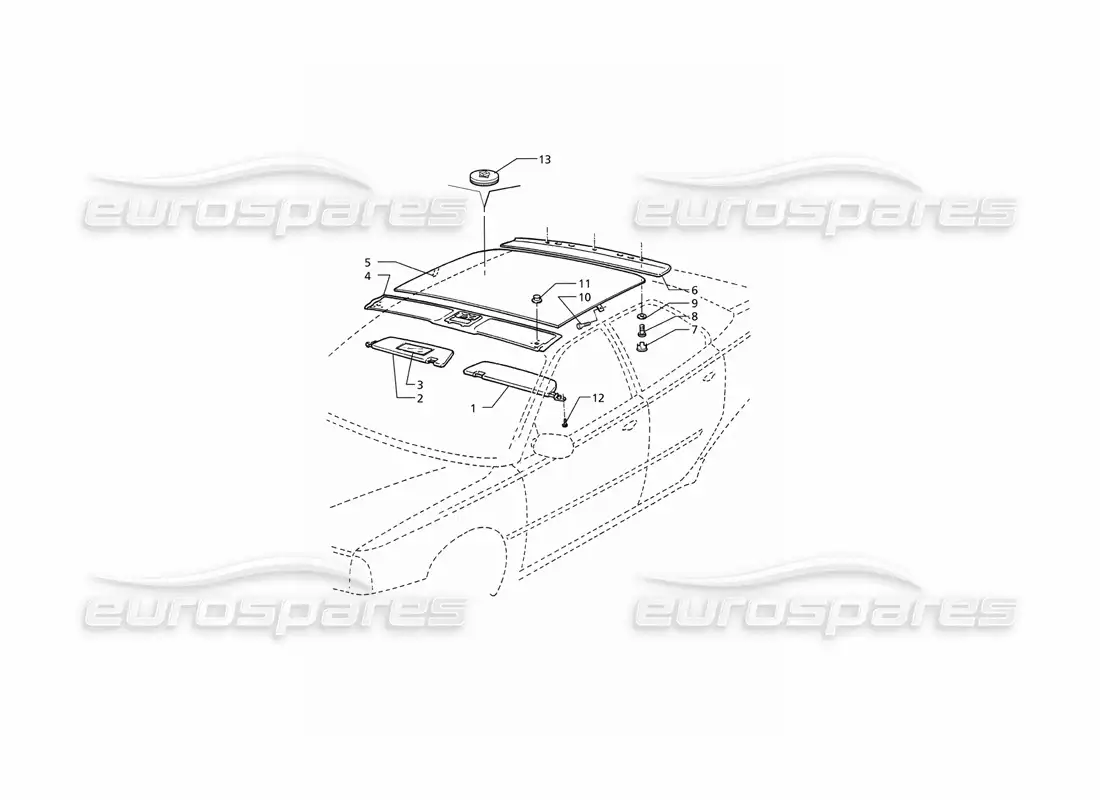maserati qtp v8 (1998) inner trims: roof (lhd) parts diagram