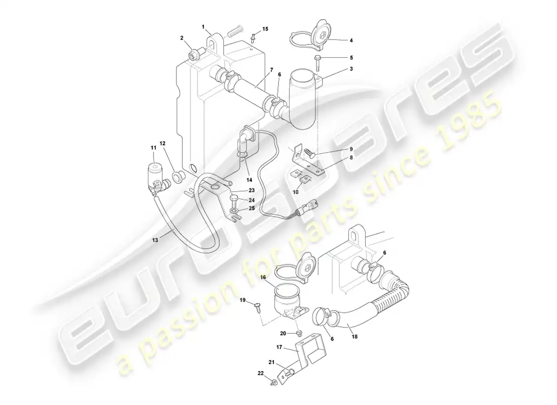aston martin db7 vantage (1999) windscreen washers part diagram