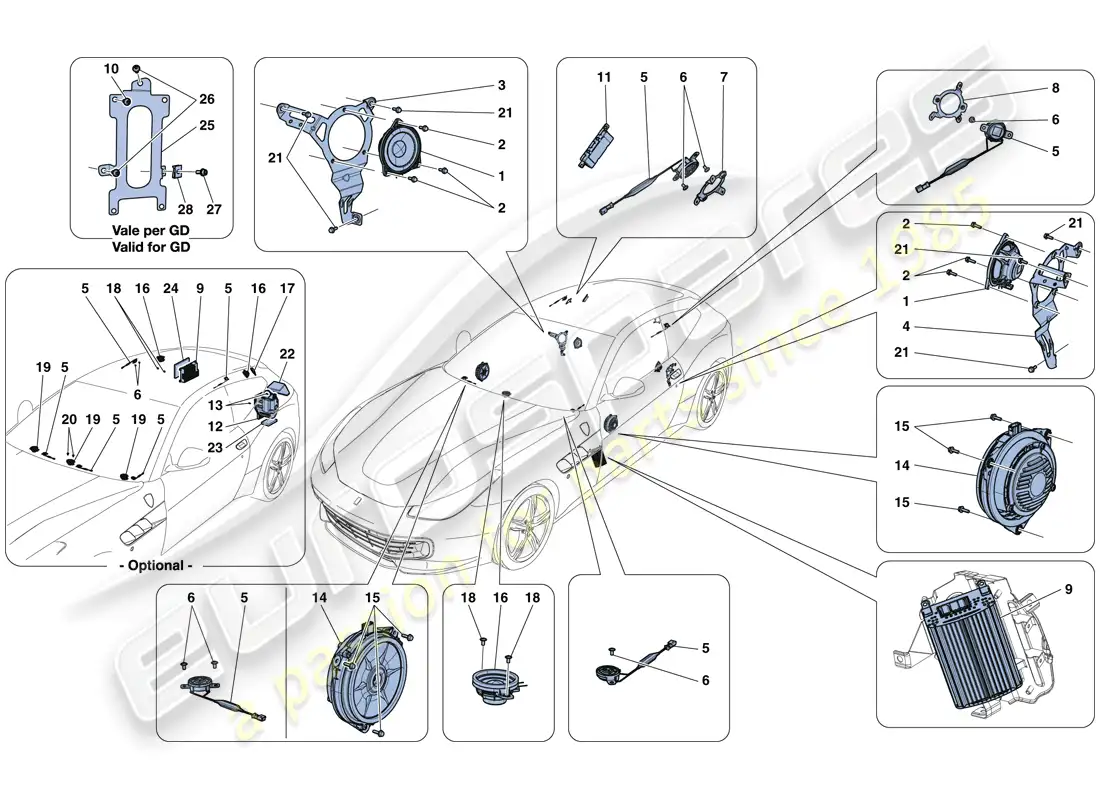 ferrari gtc4 lusso t (rhd) audio speaker system parts diagram