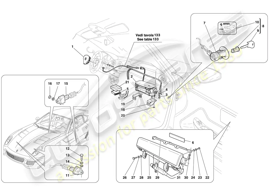 ferrari 599 gto (rhd) airbag parts diagram