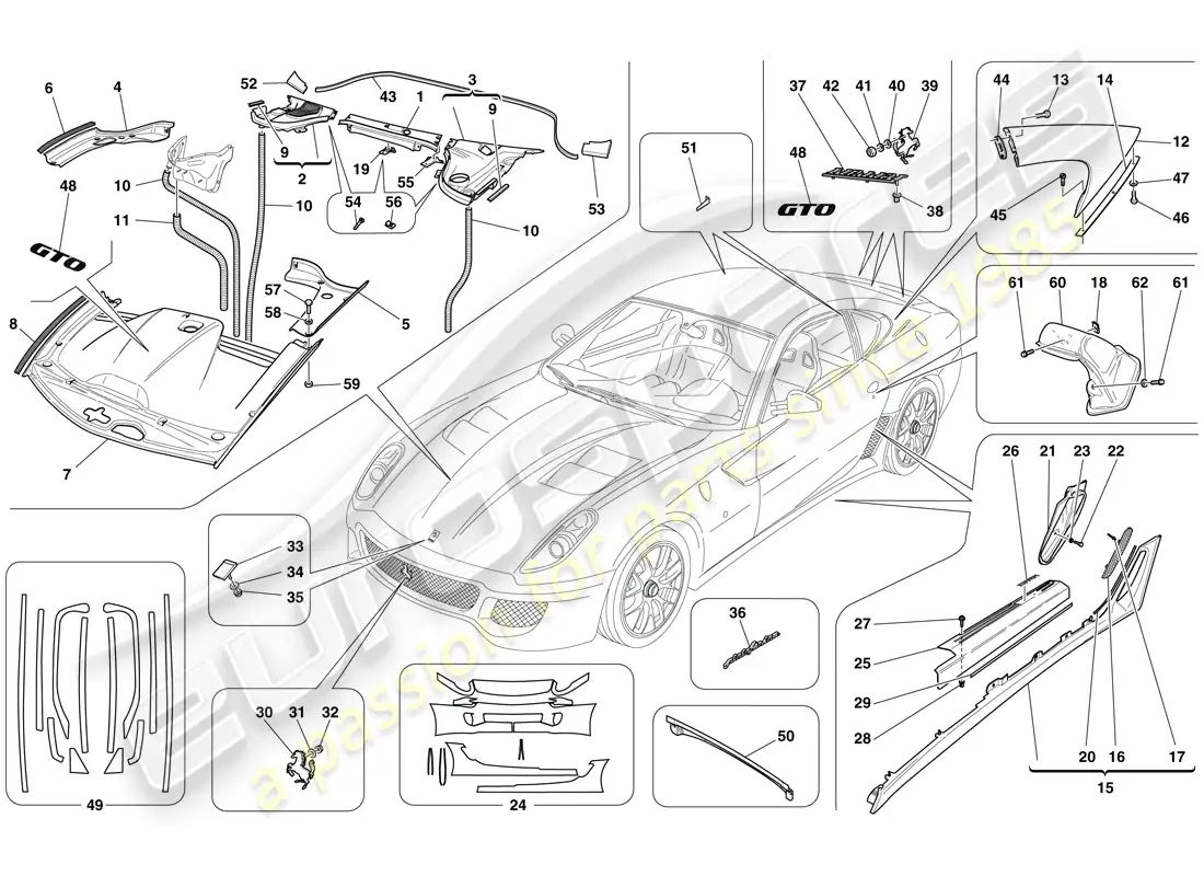 ferrari 599 gto (rhd) exterior trim parts diagram