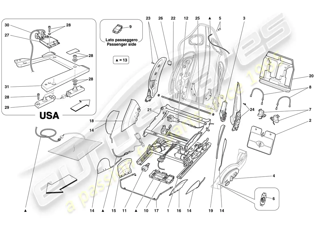ferrari 599 gto (rhd) front seat - guides and adjustment mechanisms parts diagram