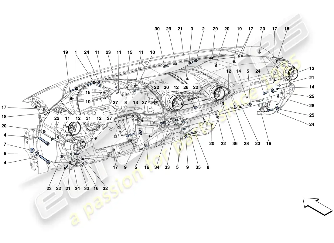 ferrari 812 superfast (rhd) dashboard fastenings parts diagram