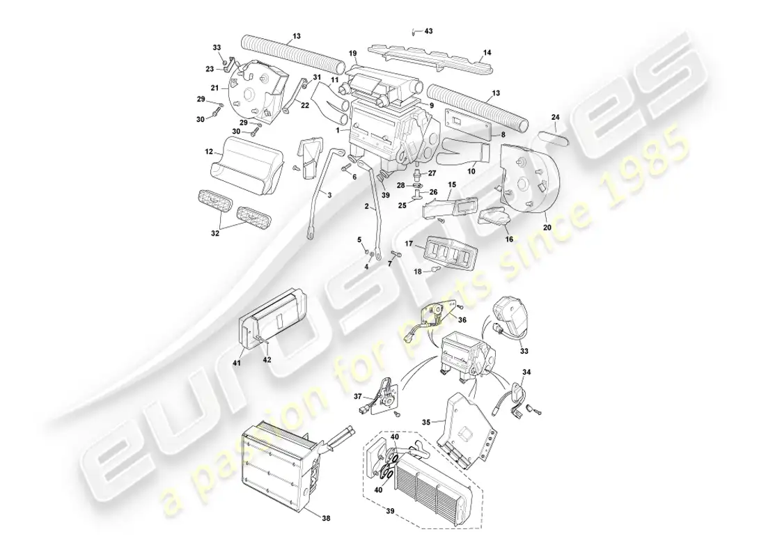aston martin db7 vantage (1999) interior installation part diagram