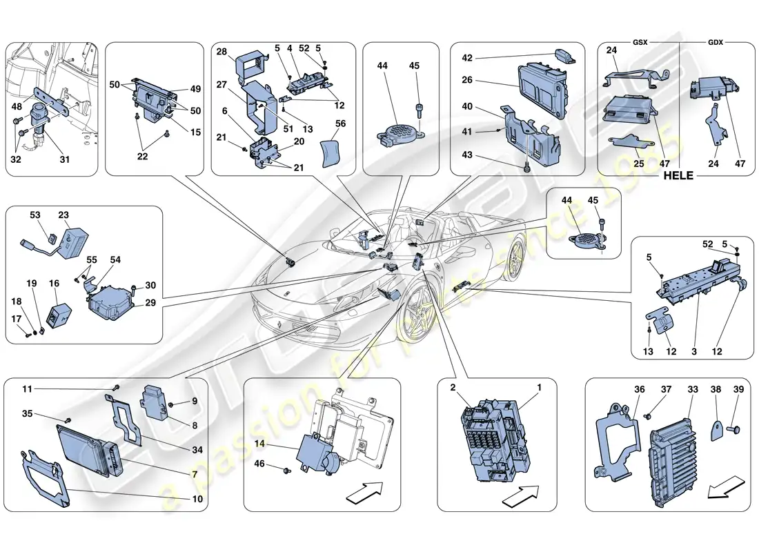 ferrari 458 spider (rhd) vehicle ecus parts diagram