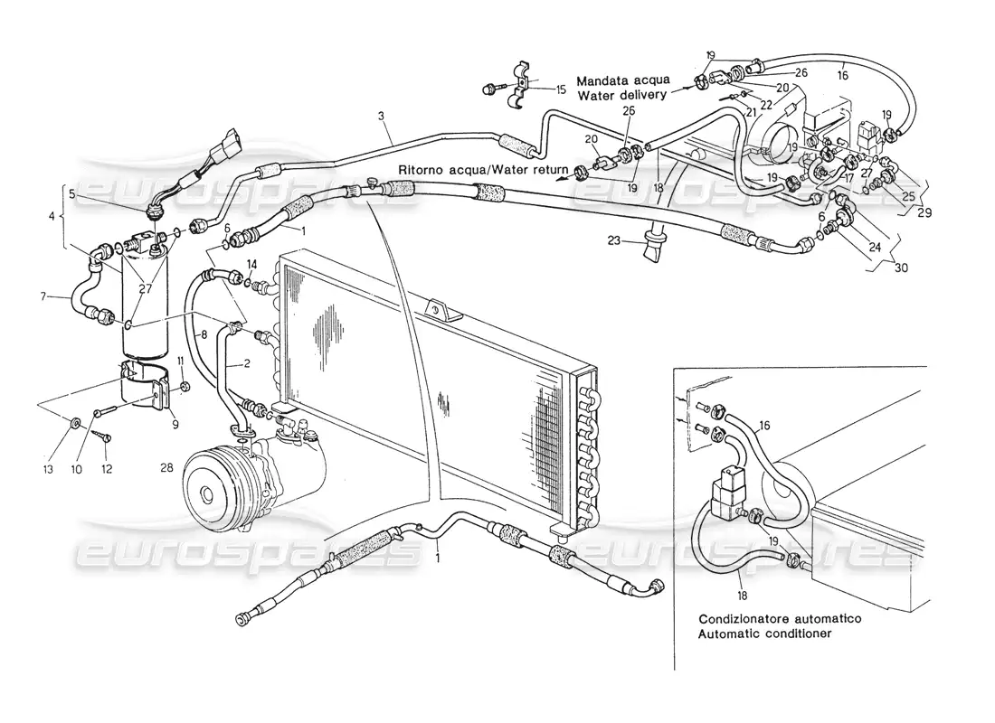 maserati biturbo spider air conditioning system rh steering (after modif.) parts diagram