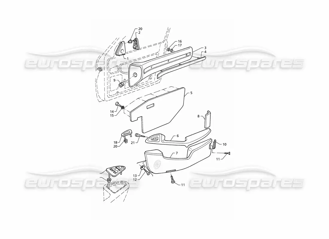 maserati qtp v6 (1996) inner trims: front door panels (lhd) parts diagram