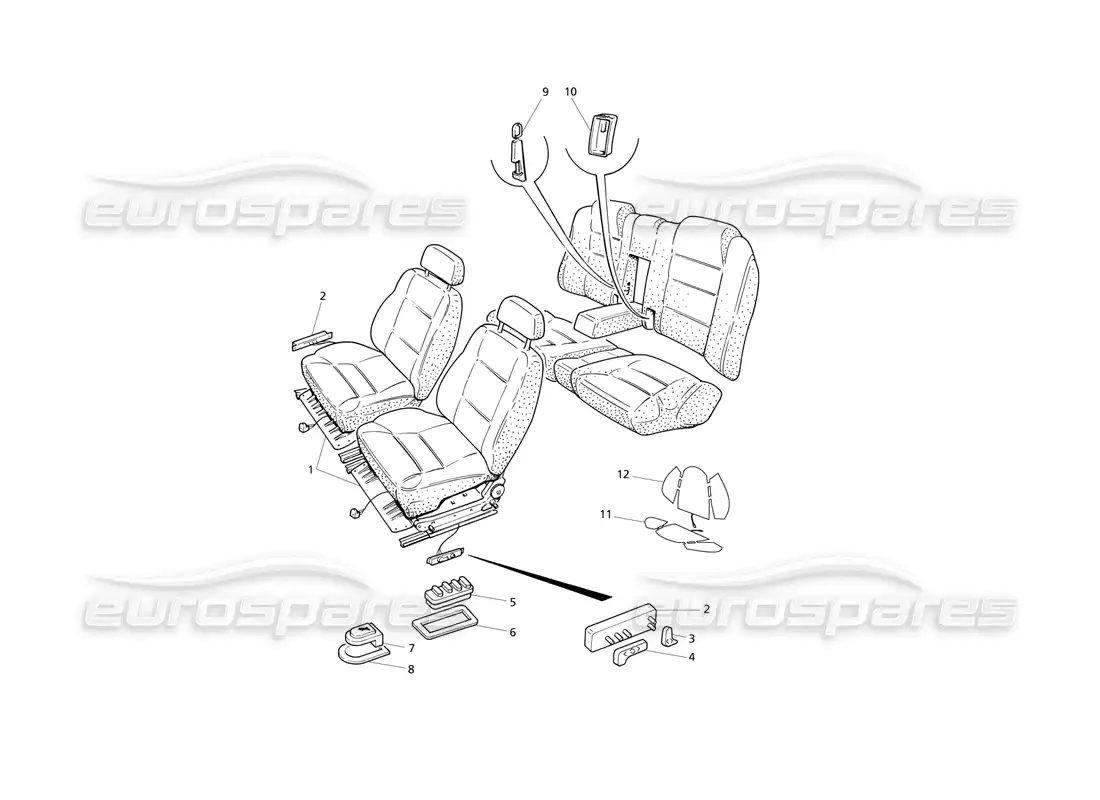 maserati qtp v8 evoluzione seats: structures and accessories parts diagram