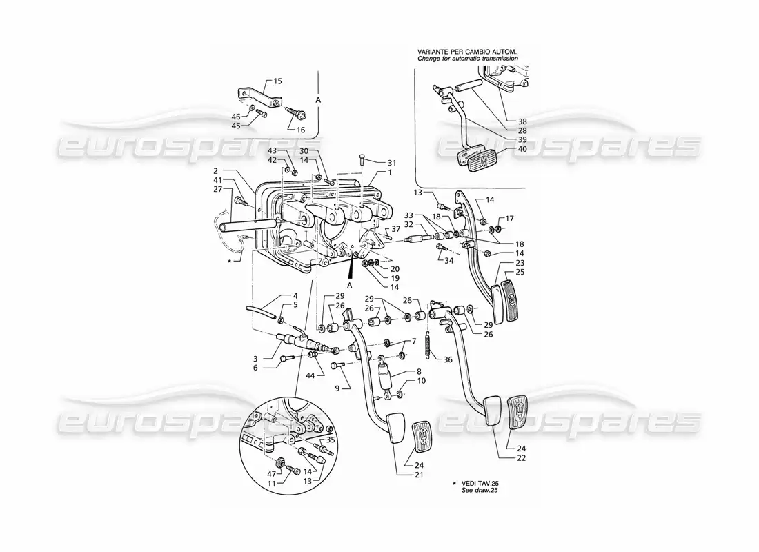 maserati qtp v8 (1998) pedal assy and clutch pump (lhd) parts diagram