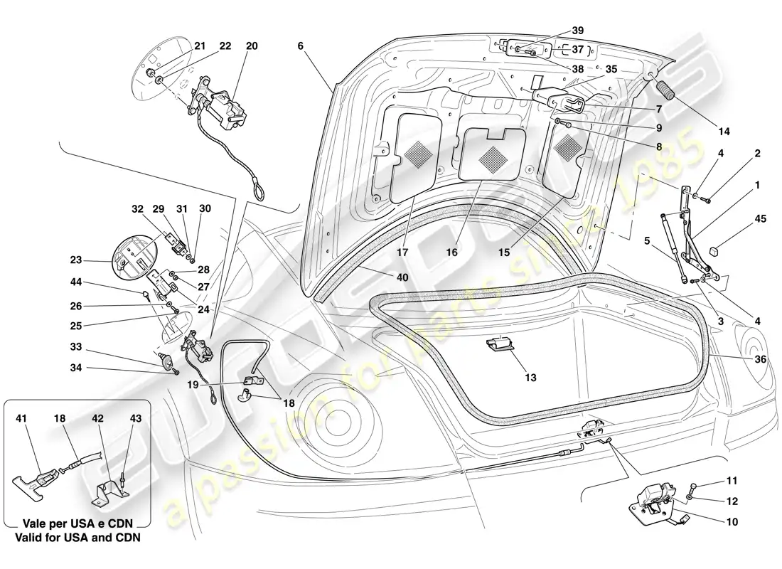 ferrari 599 gtb fiorano (europe) luggage compartment lid and fuel filler flap parts diagram