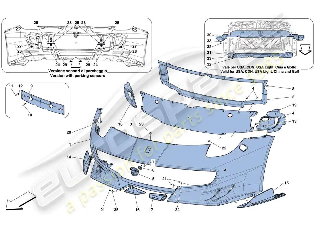 ferrari f12 tdf (usa) front bumper parts diagram