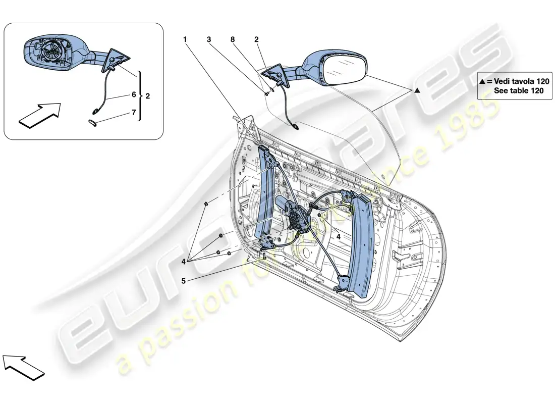 ferrari 812 superfast (europe) doors - power window and rear view mirror parts diagram