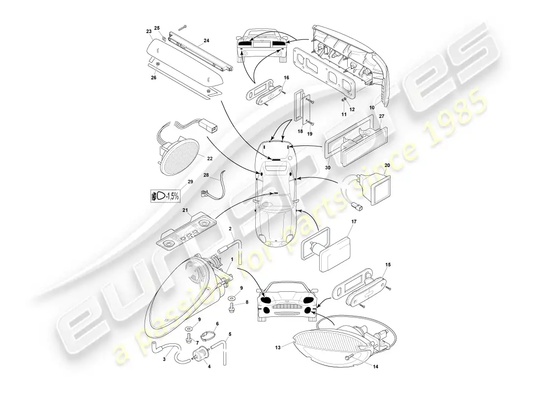 aston martin db7 vantage (1999) lamps & bulbs part diagram