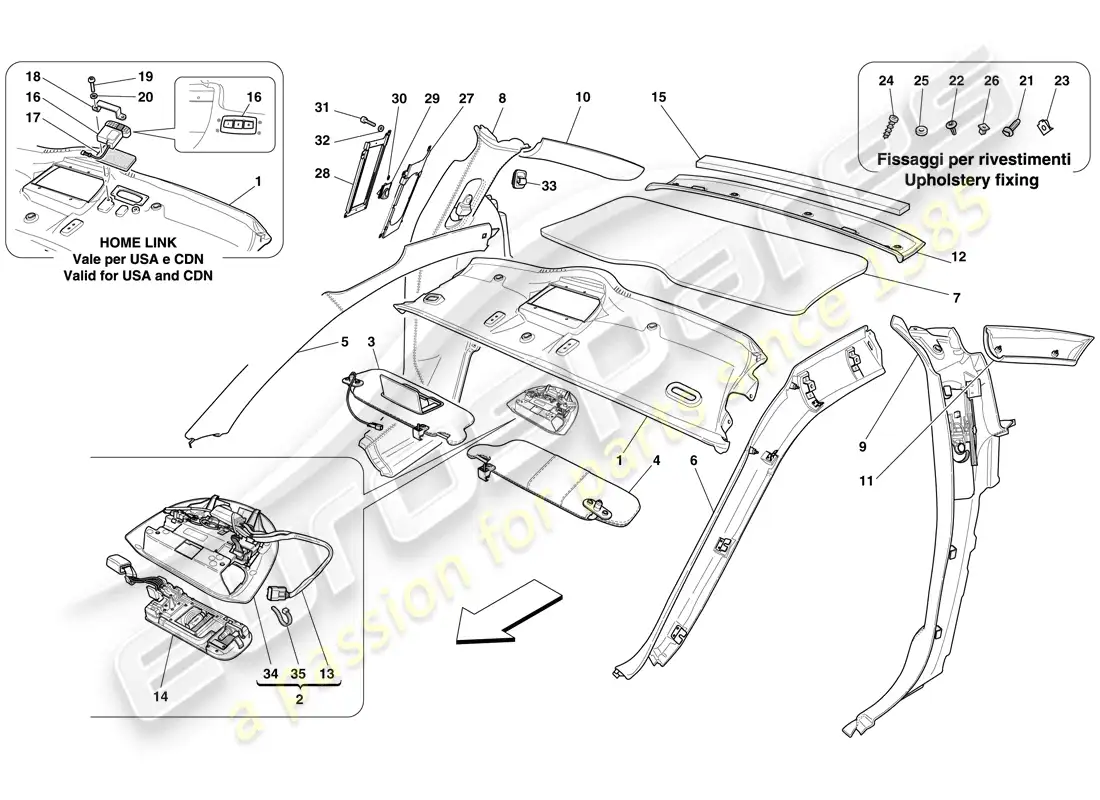 ferrari 599 gtb fiorano (europe) headliner trim and accessories parts diagram