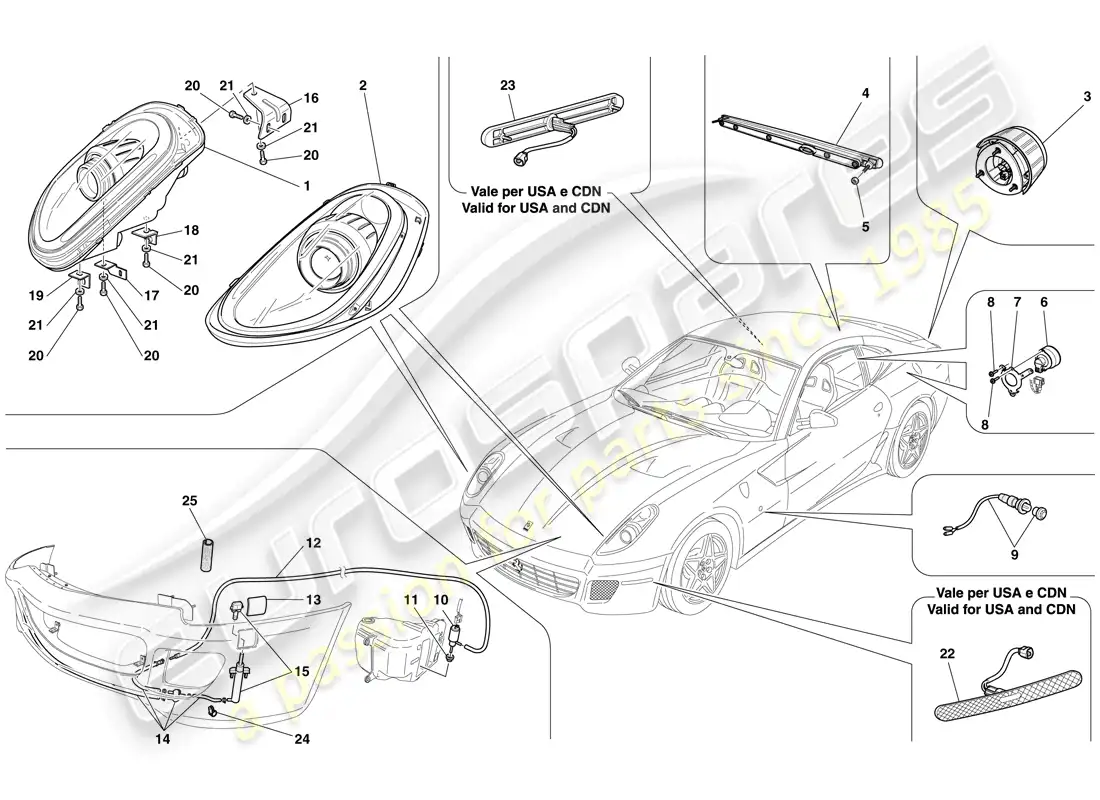 ferrari 599 gtb fiorano (usa) headlights and taillights parts diagram