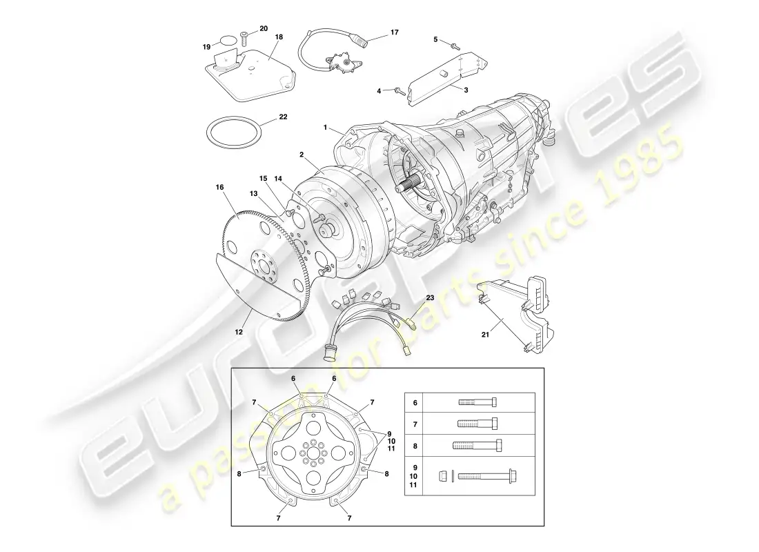 aston martin db7 vantage (1999) automatic transmission, torque convertor part diagram