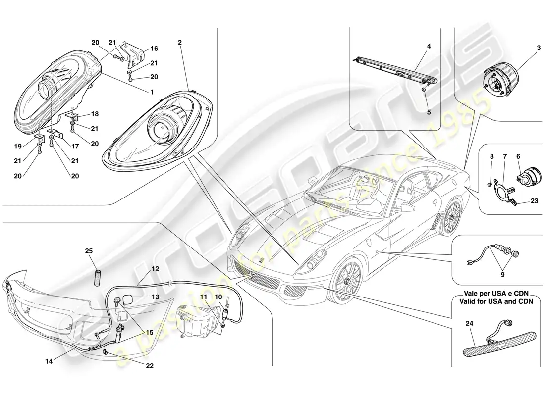 ferrari 599 gto (rhd) headlights and taillights parts diagram