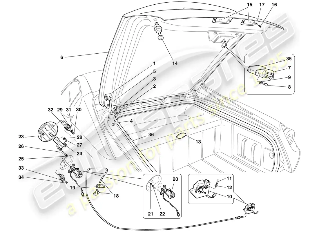 ferrari 599 sa aperta (usa) luggage compartment lid and fuel filler flap parts diagram