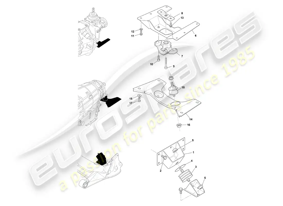 aston martin db7 vantage (1999) engine mountings part diagram