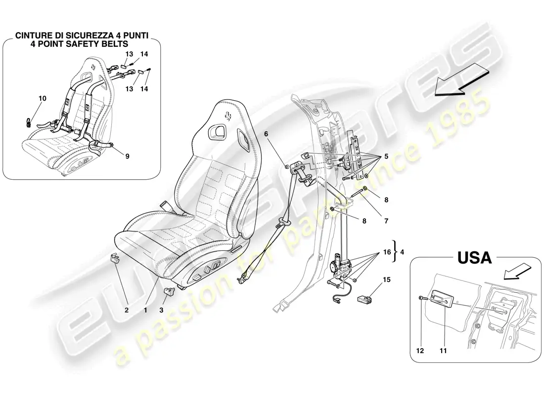 ferrari 599 gtb fiorano (rhd) complete front seat and seat belts parts diagram