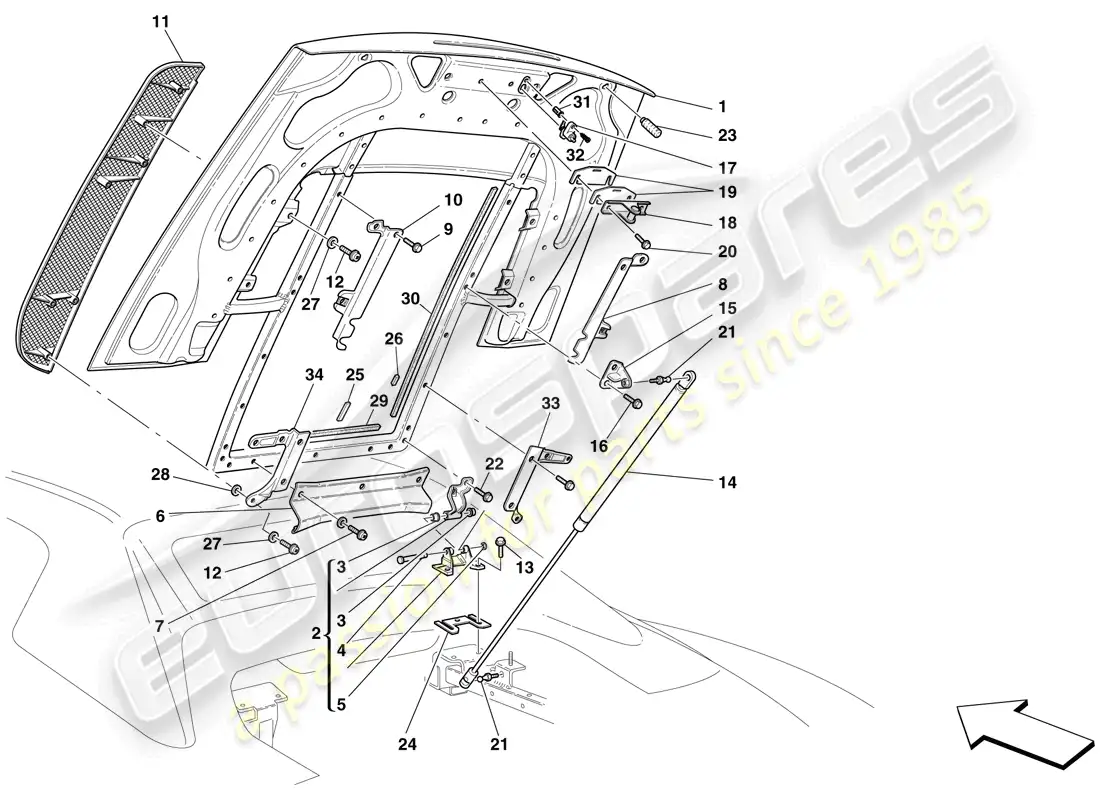 ferrari f430 spider (europe) engine compartment lid parts diagram