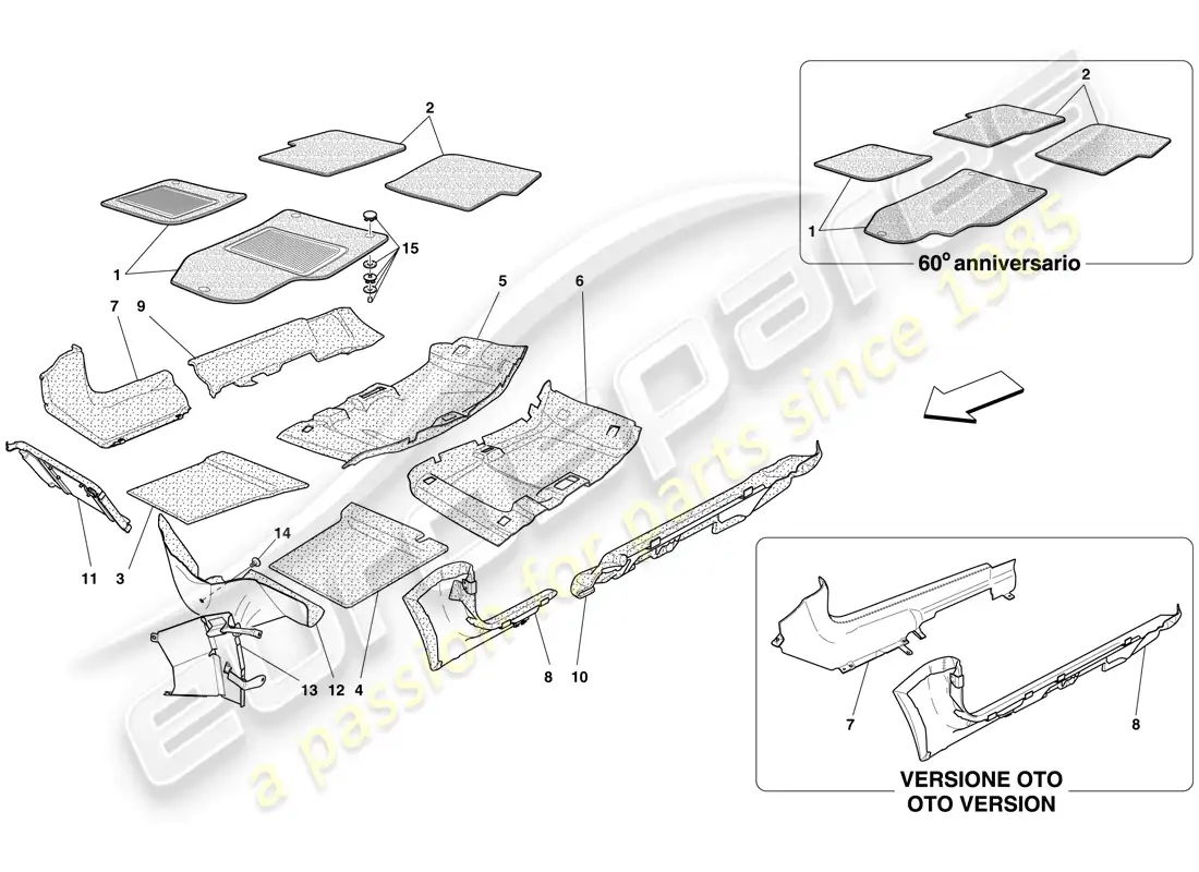 ferrari 612 sessanta (rhd) passenger compartment trim and mats parts diagram