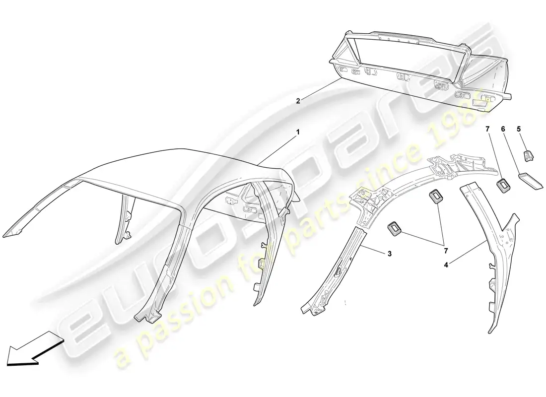 ferrari f430 scuderia (rhd) roof - structure parts diagram