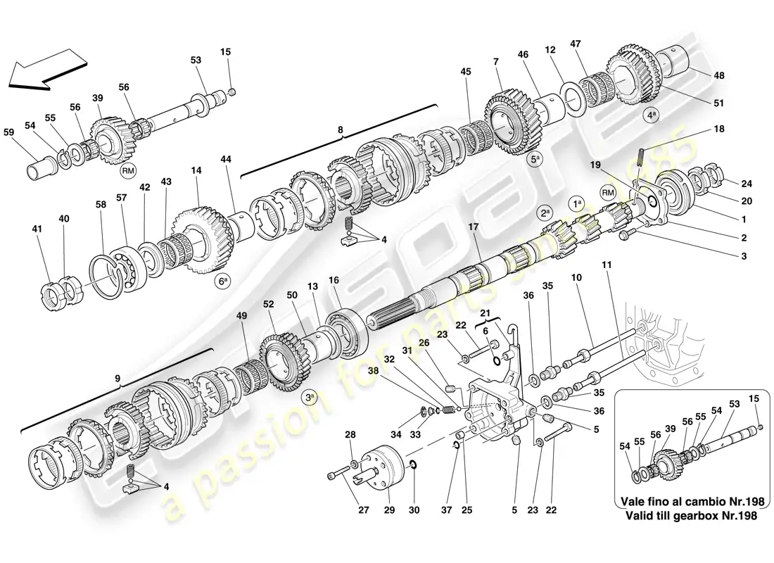 ferrari 612 sessanta (rhd) primary gearbox shaft gears and gearbox oil pump parts diagram