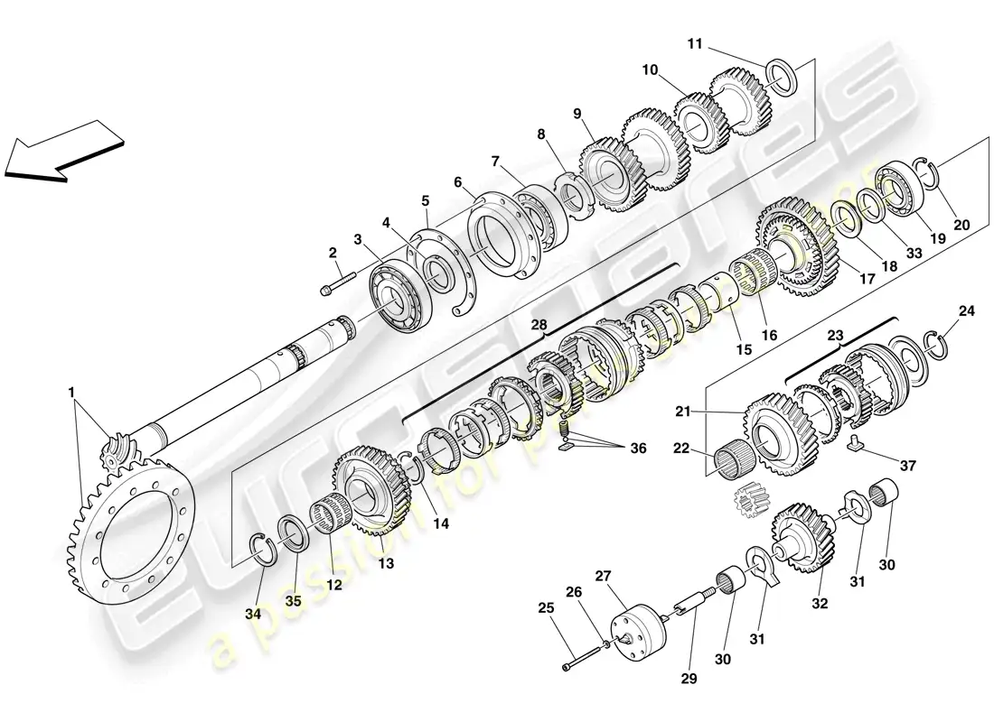 ferrari f430 spider (europe) secondary shaft gears parts diagram