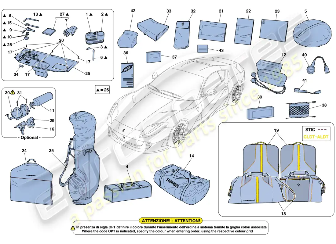 ferrari 812 superfast (rhd) tools and accessories provided with vehicle parts diagram