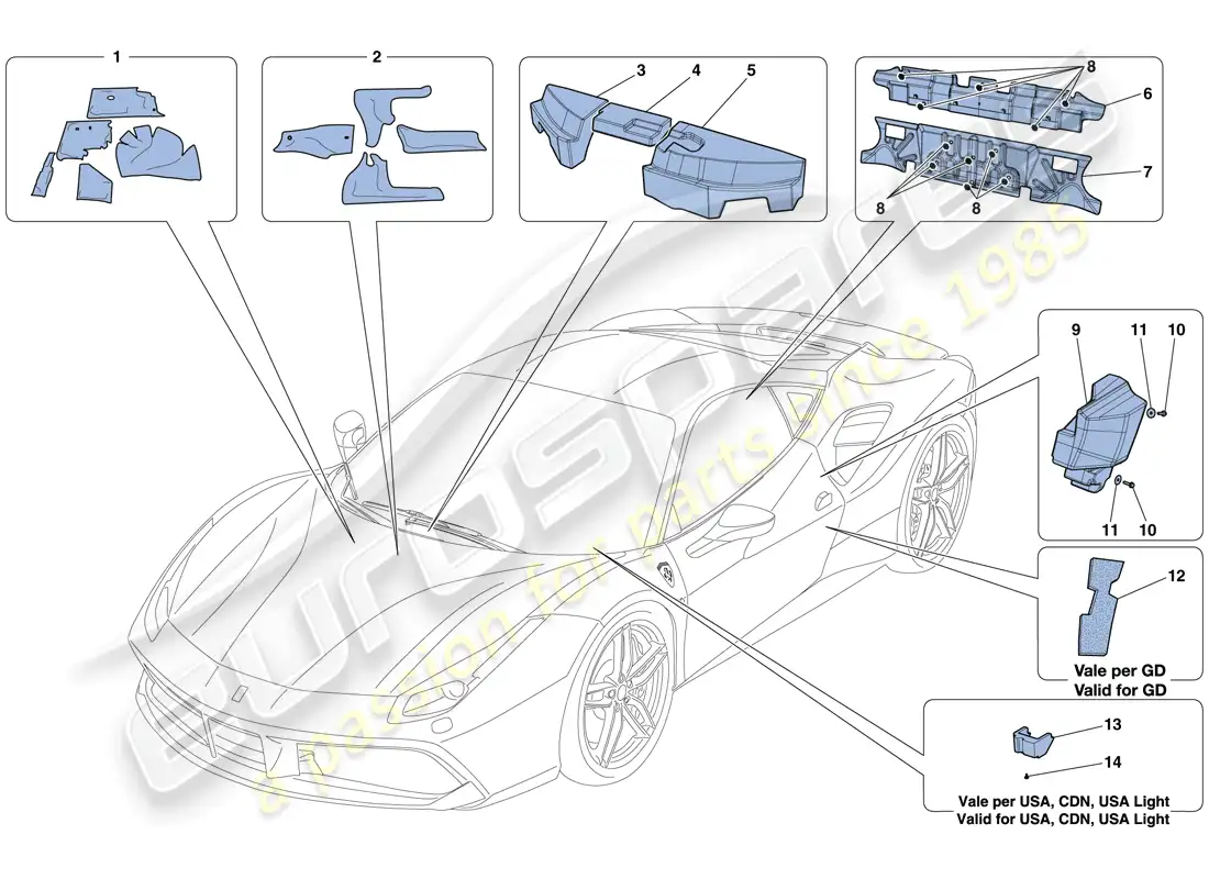 ferrari 488 gtb (usa) insulation parts diagram