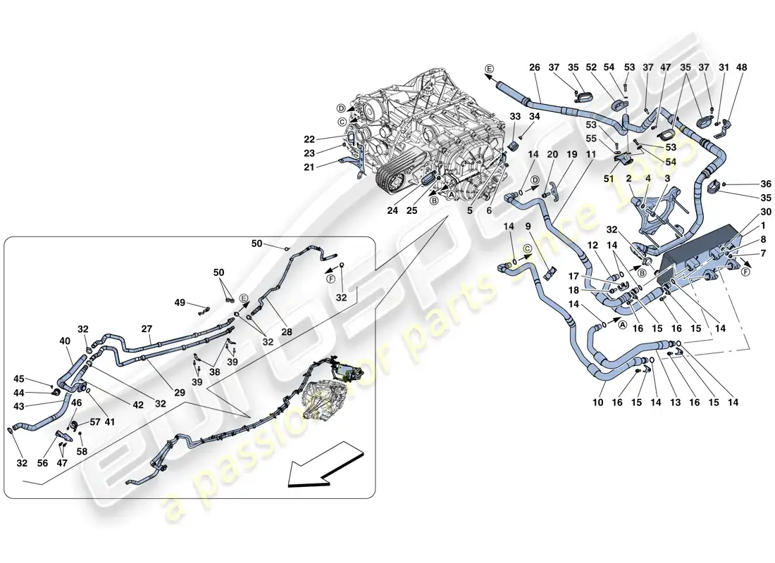 ferrari 812 superfast (rhd) gearbox oil lubrication and cooling system parts diagram
