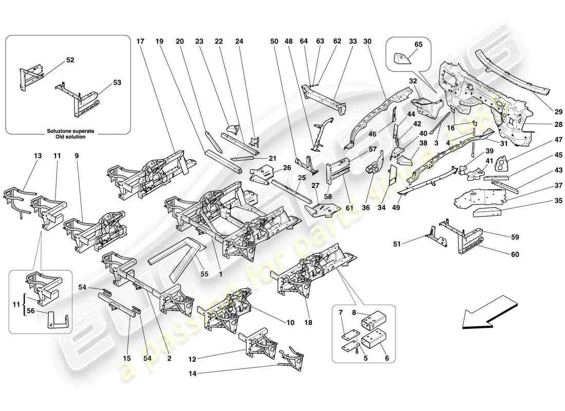 ferrari 599 sa aperta (rhd) structures and elements, front of vehicle parts diagram