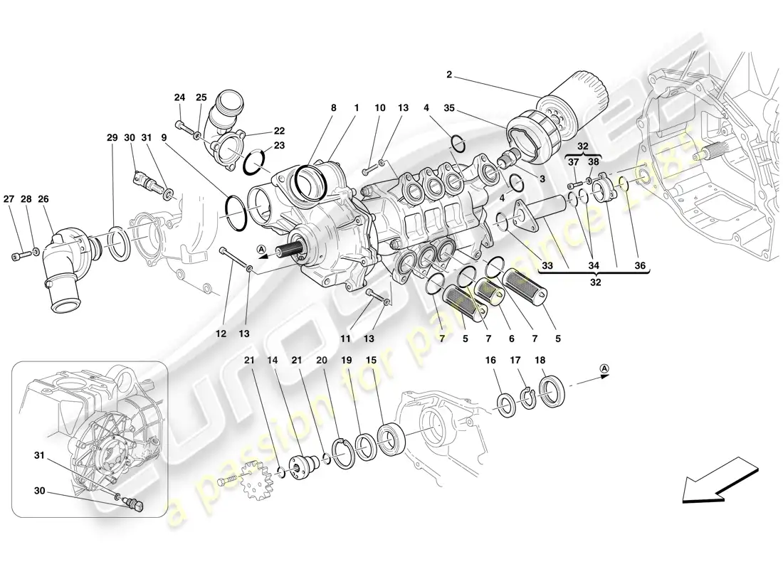 ferrari f430 spider (rhd) oil / water pump parts diagram