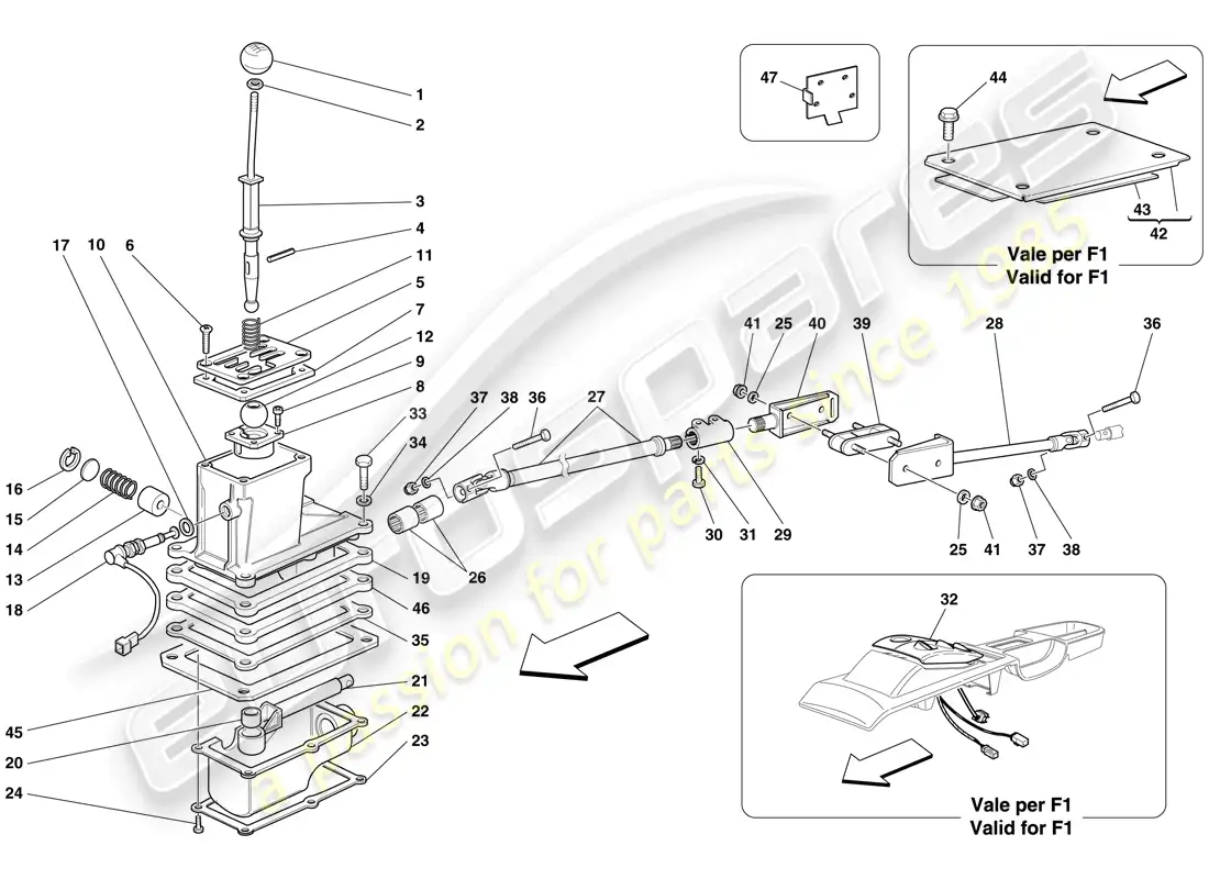 ferrari 599 gtb fiorano (europe) external gearbox controls parts diagram