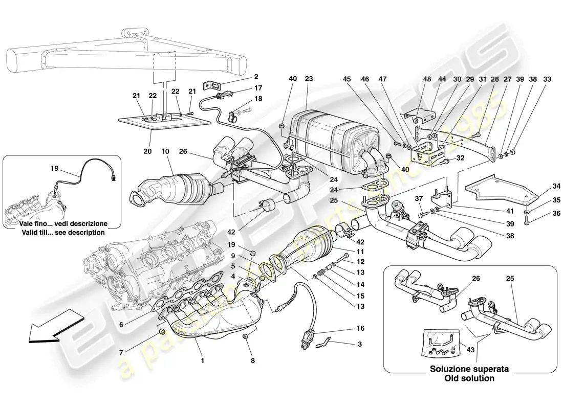 ferrari f430 spider (rhd) racing exhaust system parts diagram