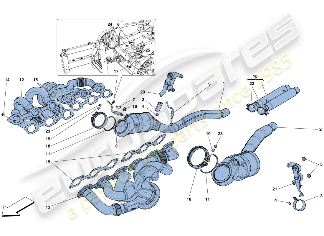 ferrari 812 superfast (rhd) pre-catalytic converters and catalytic converters parts diagram