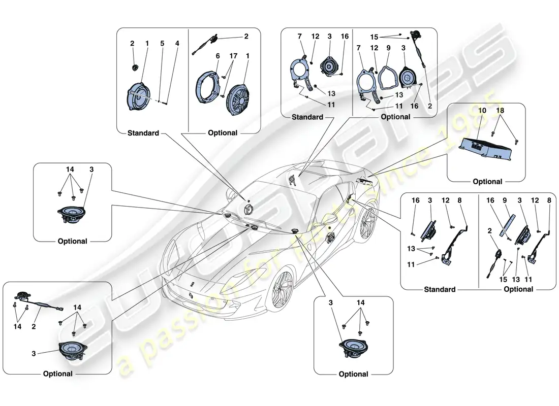 ferrari 812 superfast (rhd) audio speaker system parts diagram
