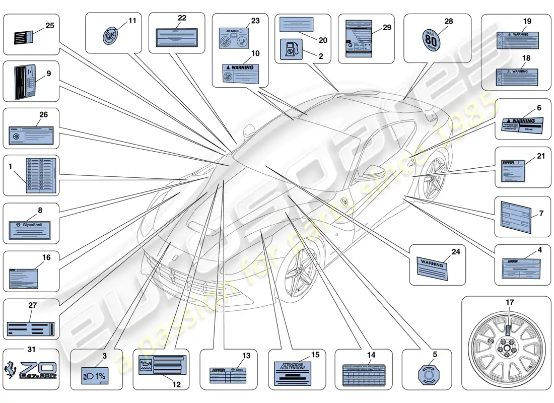 ferrari f12 berlinetta (europe) adhesive labels and plaques parts diagram